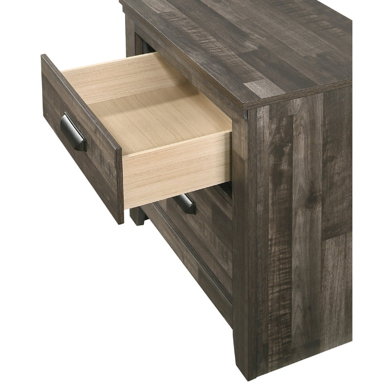 Table de chevet 2 de style contemporain en brun avec poignées en métal noir, Brun