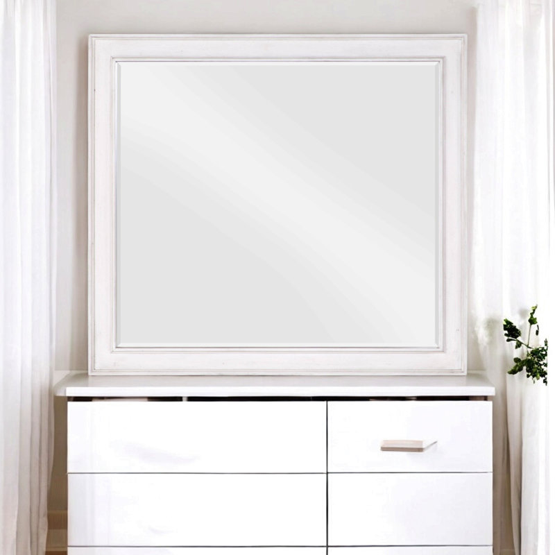 Miroir blanc patiné, 38 po x 42 po, Blanc, Rectangulaire