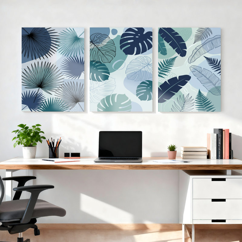 Ensemble de 3 tableaux sur toile à motif de feuilles tropicales et de palmes, pour la décoration du salon, de la chambre ou du bureau.