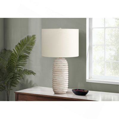 Lighting, H 28 po, lampe de table, résine crème, abat-jour ivoire / crème, transitionnel