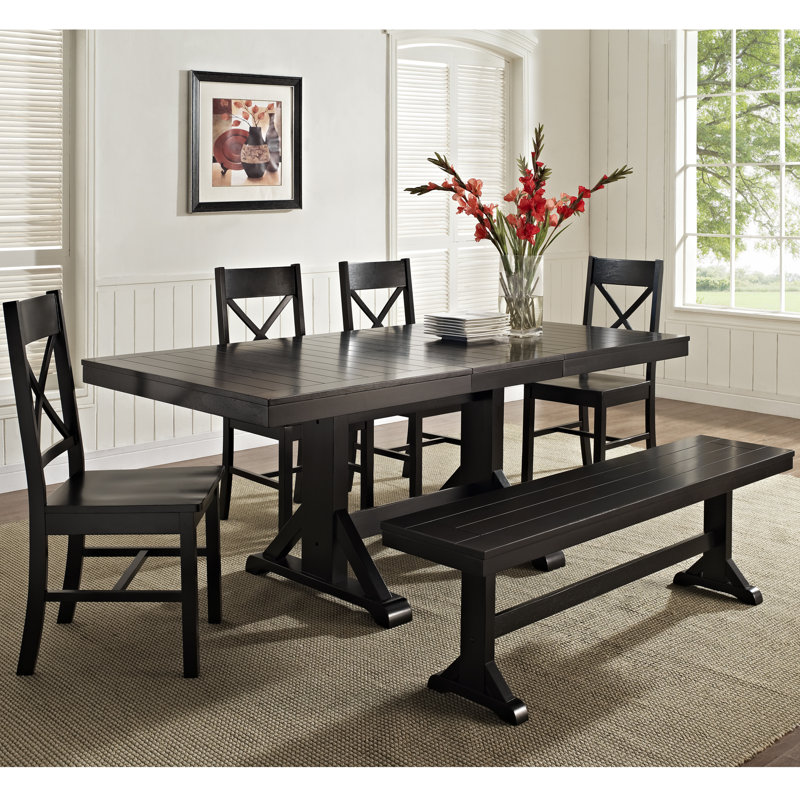 Amarapal 7 - Person Trestle Dining Set, Black