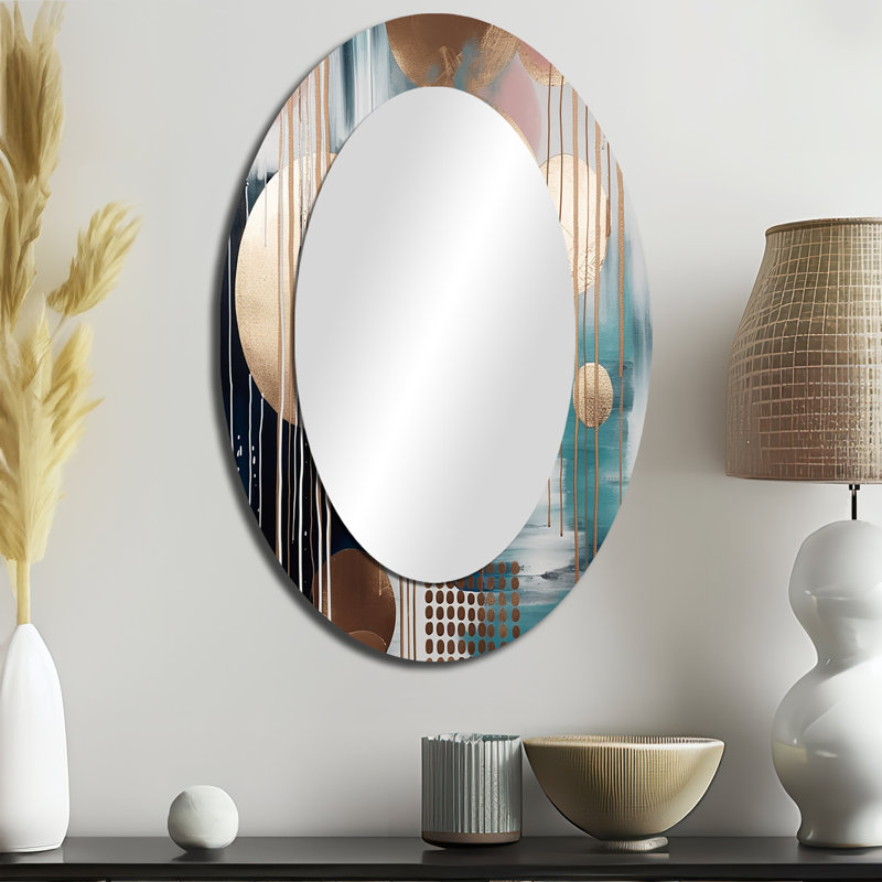 Soft Colors Shapes And Lines Marble V - Large Oval Wall Mirror On Metal, 36" x 24"