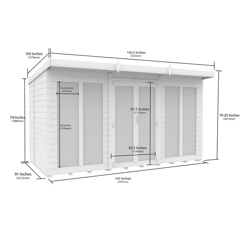 12ft x 8ft Pent Summer House (Full Height Window)