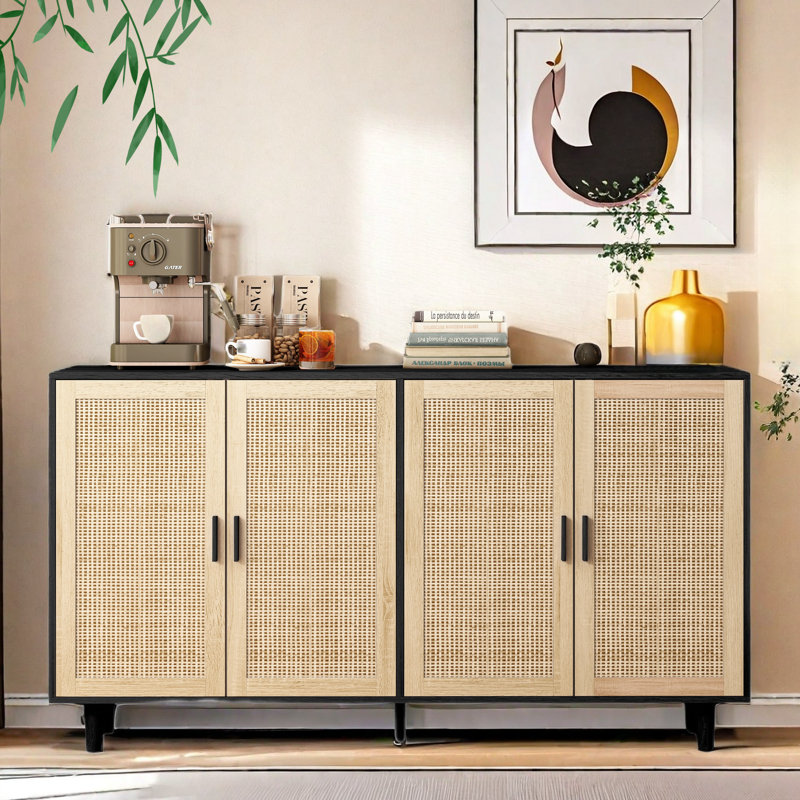 Elegant And Functional 4-door Rattan Sideboard