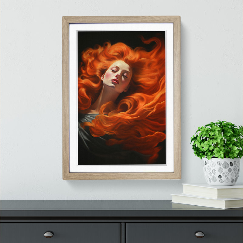 XYZ-FRM-V1223-5431 Red Headed Woman Classicism - Single Picture Frame Print on Wood, Oak, 46cm H x 34cm W x 2cm D