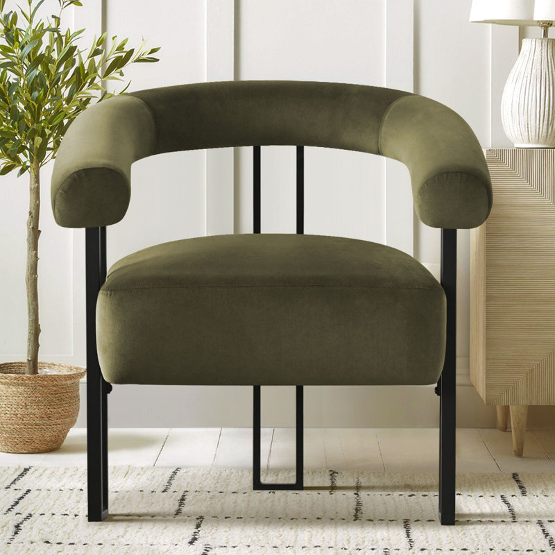 Kristinn 30" Wide Upholstered Velvet Modern 3-Legs Accent Chair, Green