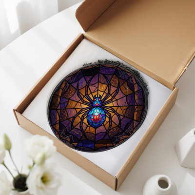 12"H Spider Web Stained Glass Window Panel