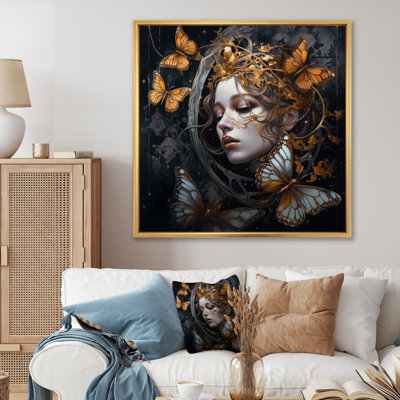Femme, papillons dorés I - femme, impression d'art mural papillon