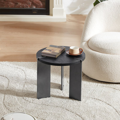 Table basse ronde en bois de chêne noir et base en métal - Décoration élégante pour les pieds