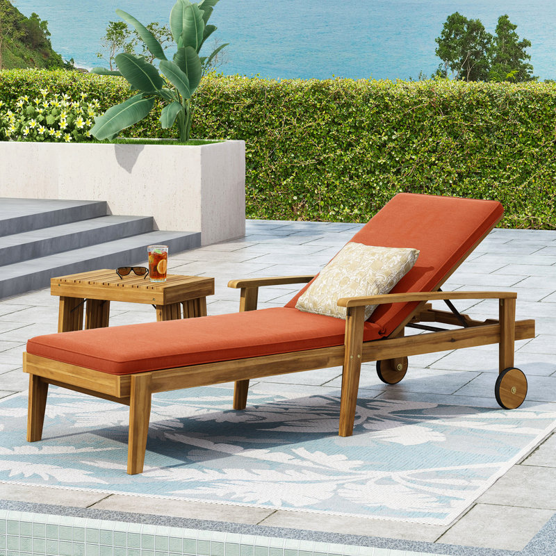 Chaise en bois avec housse orange élégante - Rehaussez votre décor extérieur, les coussins orange, à position réglable et microbiens Remarque: Ceci est uniquement à des fins descriptives