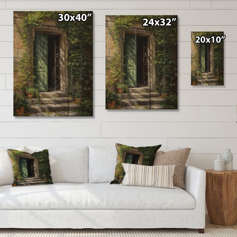 Vert et beige, porte d'entrée de la nature sur bois, impression, H 40 po x l 30 po x P 0,78 po