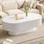 Table basse ovale de style campagnard l 48,4 po avec plateau de table épais de 10,7 po, table de bout cylindrique de style crème moderne, table centrale cannelée minimaliste avec base robuste pour le salon, assemblage facile, blanc-134895237