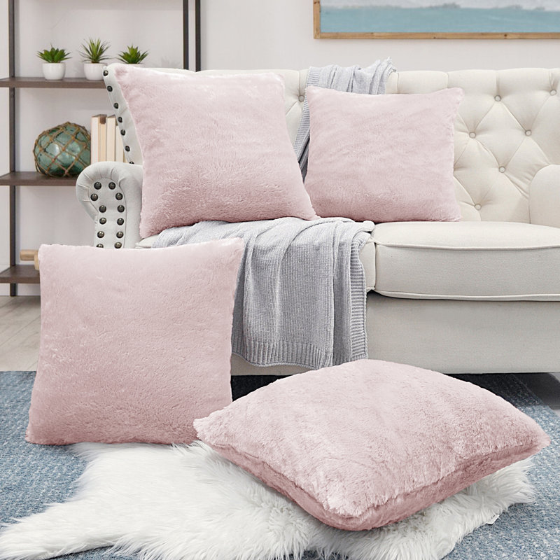 Housse de coussin réversible en fausse fourrure, Rose clair