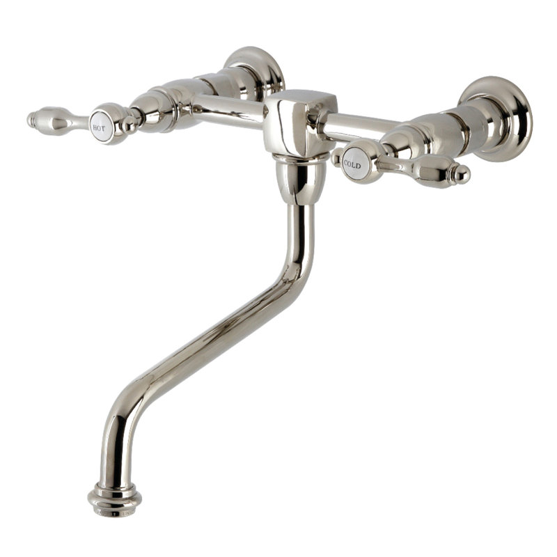 Kingston Brass Tudor Two-Handle 2-Hole Wall Mount Bathroom Faucet, Polished Nickel
