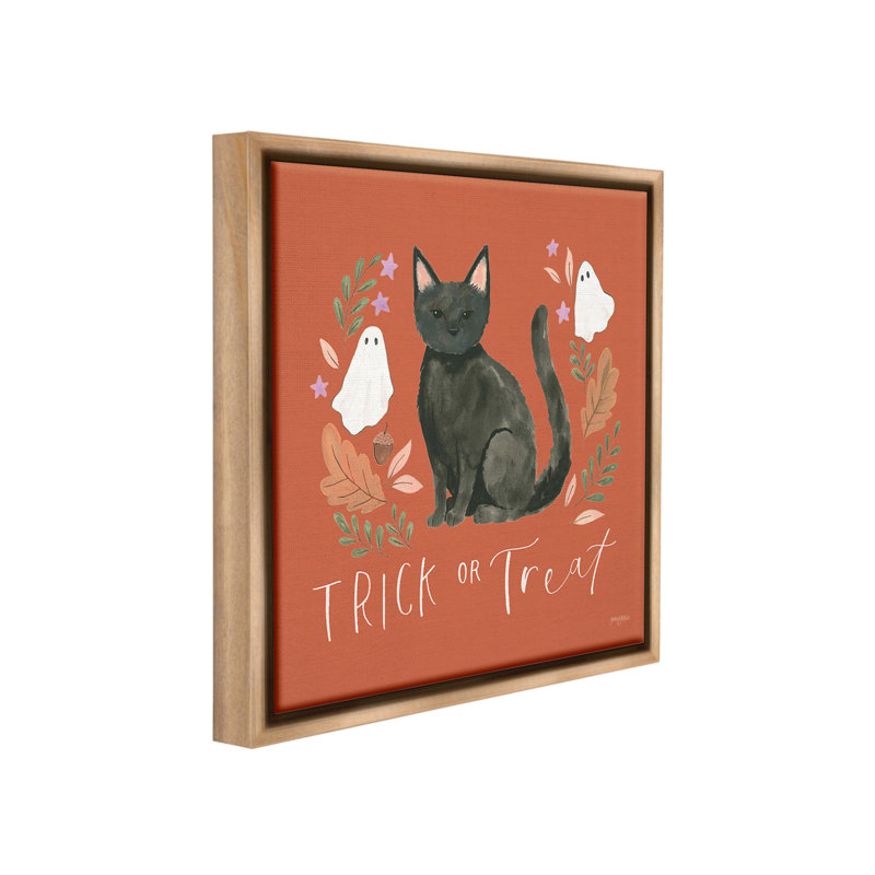 "Trick Or douceur de chat" par Jenaya Jackson sur toile, Cadre flottant orme Montalcino, H 25 po x l 25 po