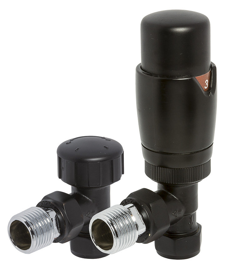 Round Angled Thermostatic Radiator Valve and Lockshield Valves