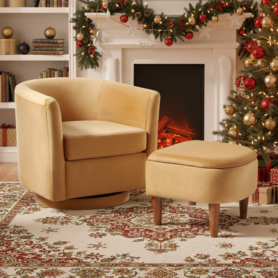 Swivel Barrel Chair with Storage Ottoman - 24.5" Wide Upholstered Accent Armchair for Living Room, Bedroom, Reading Nook & RV