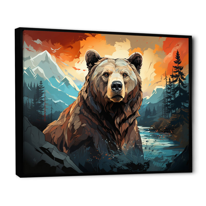 Impression sur toile Balmeet Bear Majestic Geometric II - Bear, H 16 po x l 32 po x P 1 po, Cadre flottant noir