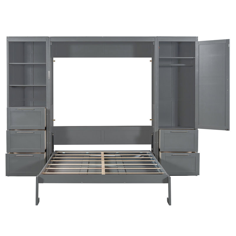 Lit escamotable Murphy avec placard, tiroirs et tablettes, Gris