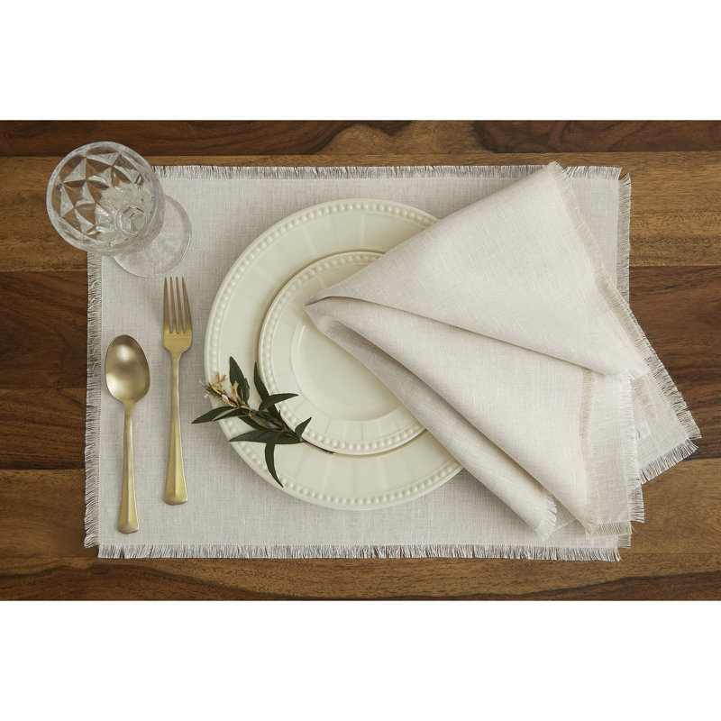 Fringe - 100% Pure Linen Dinner Napkins, Light Natural