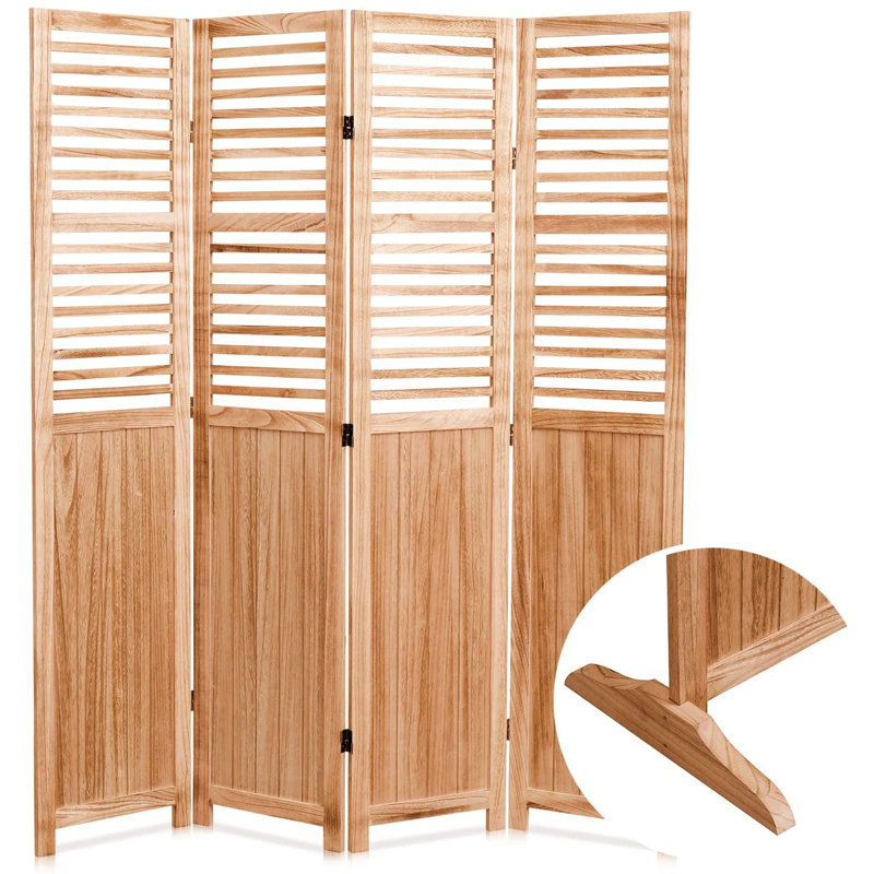 Paravent 4 panneaux en bois massif, finition naturelle