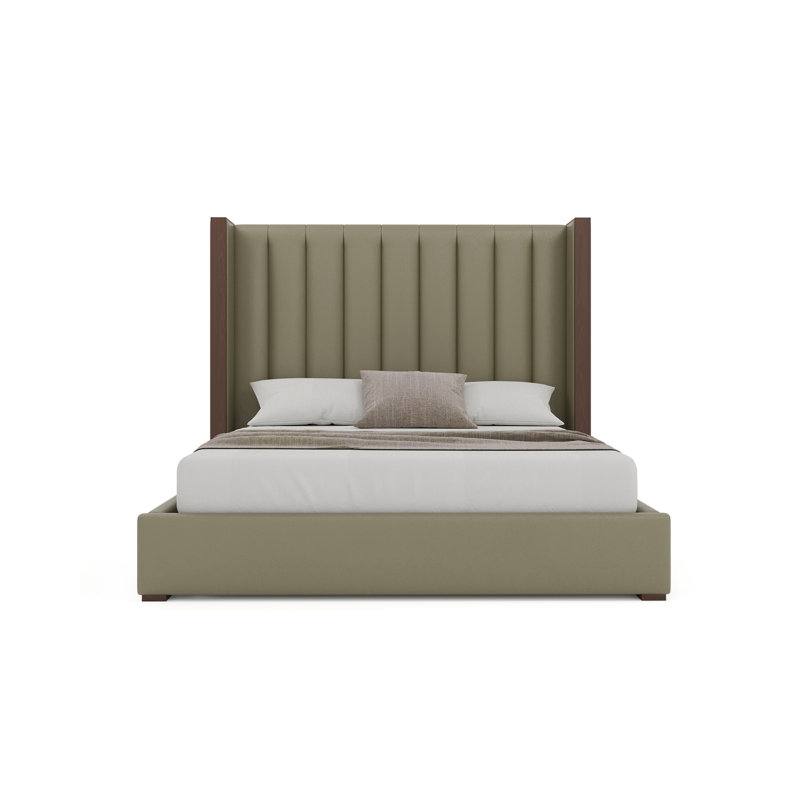 Vegan Leather Wingback Bed, King, Stone