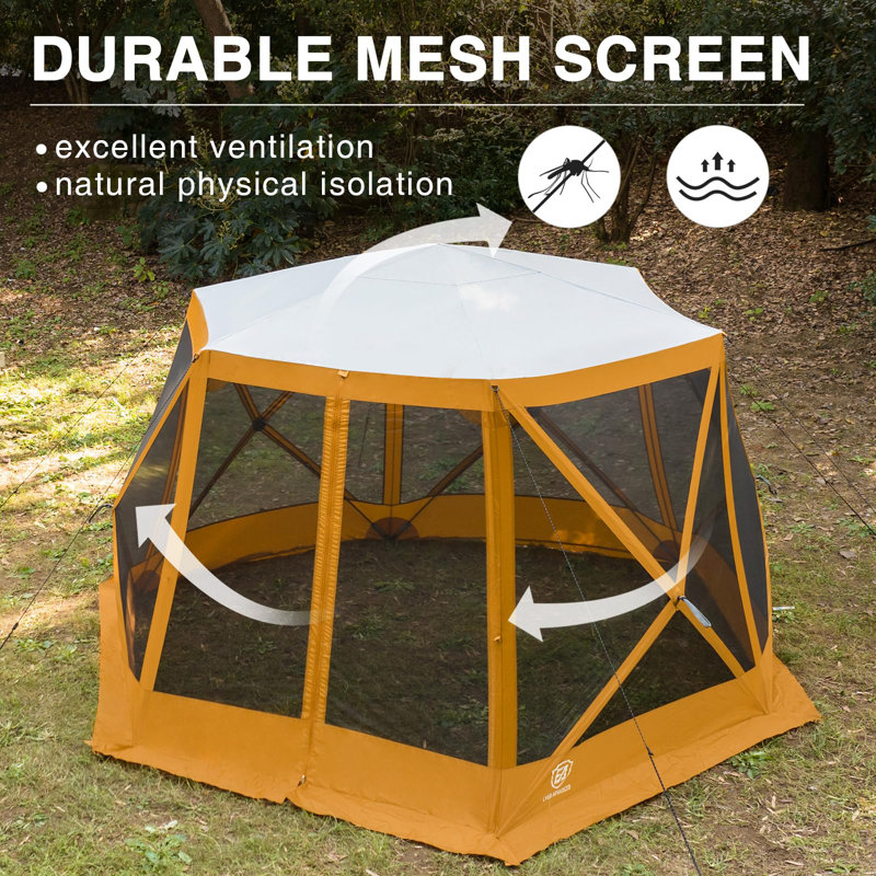 Pop Up Gazebo Tent For Backyard, 11.5 X 9.8 Ft, Instant Screened Tent Screen House Canopy With Netting, Orange
