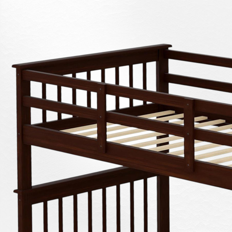 Lit superposé en bois avec escalier de rangement, Simple sur simple, Espresso