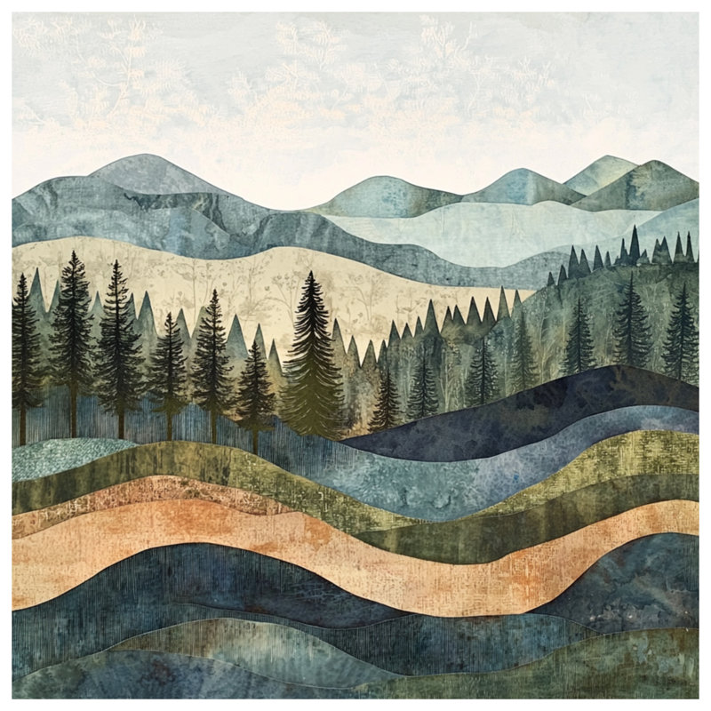 Layered Mountain Landscape Bedding Mountains Bedspread Nature, Twin