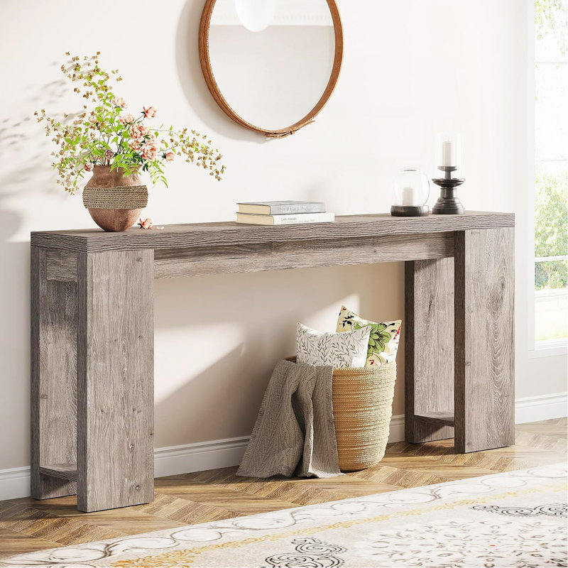 Console de style campagnard extra long de 70,9 po, canapé-lit étroit en bois derrière le canapé, table d'appoint rustique gris avec rangement pour le salon, le couloir et le vestibule
