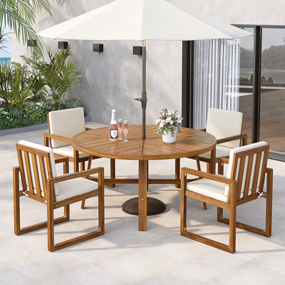 Ensemble de salle à manger d'extérieur 5 pièces 5 pièces Ensemble de mobilier d'extérieur en bois d'acacia avec quatre fauteuils et une table pour le jardin