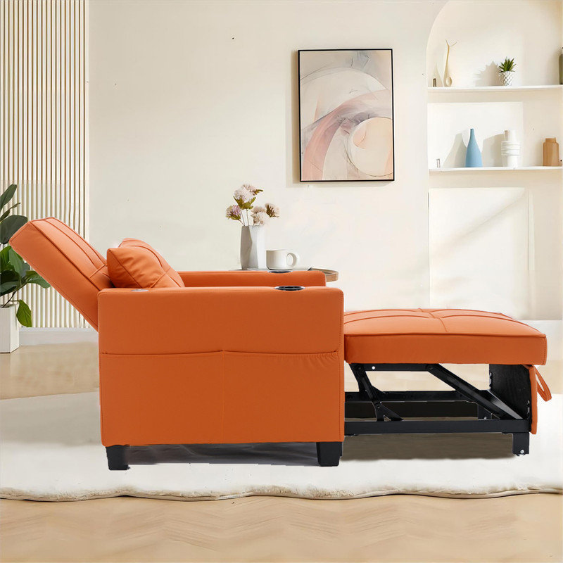Fauteuil convertible 68 po Gerasimos, Similicuir orange