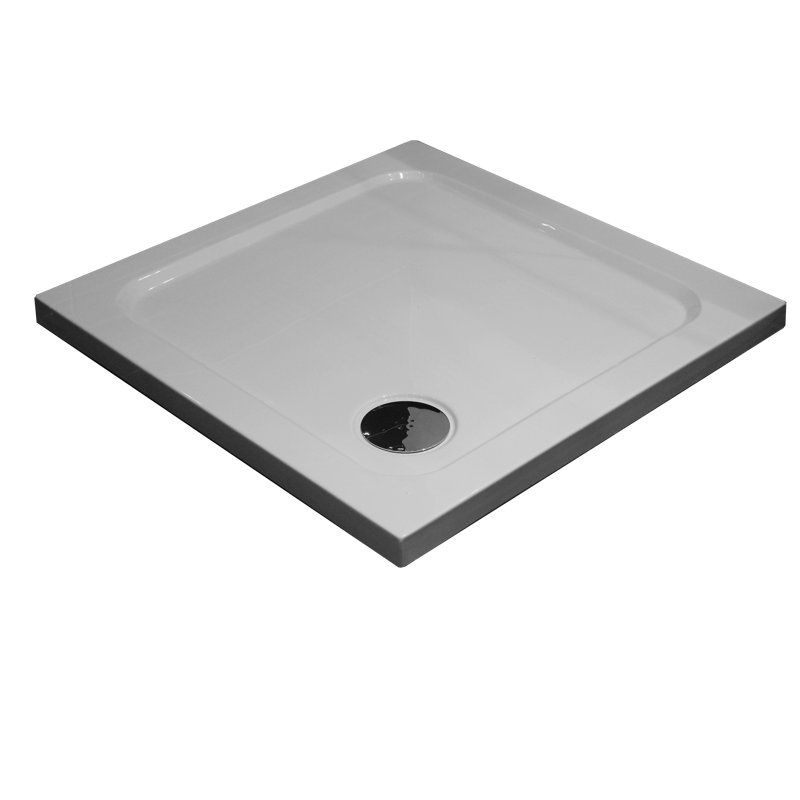 Slimline 35Mm 900X800 Rectangle Black Gloss Stone Shower Tray, 3.5cm H x 90cm W x 90cm D, White