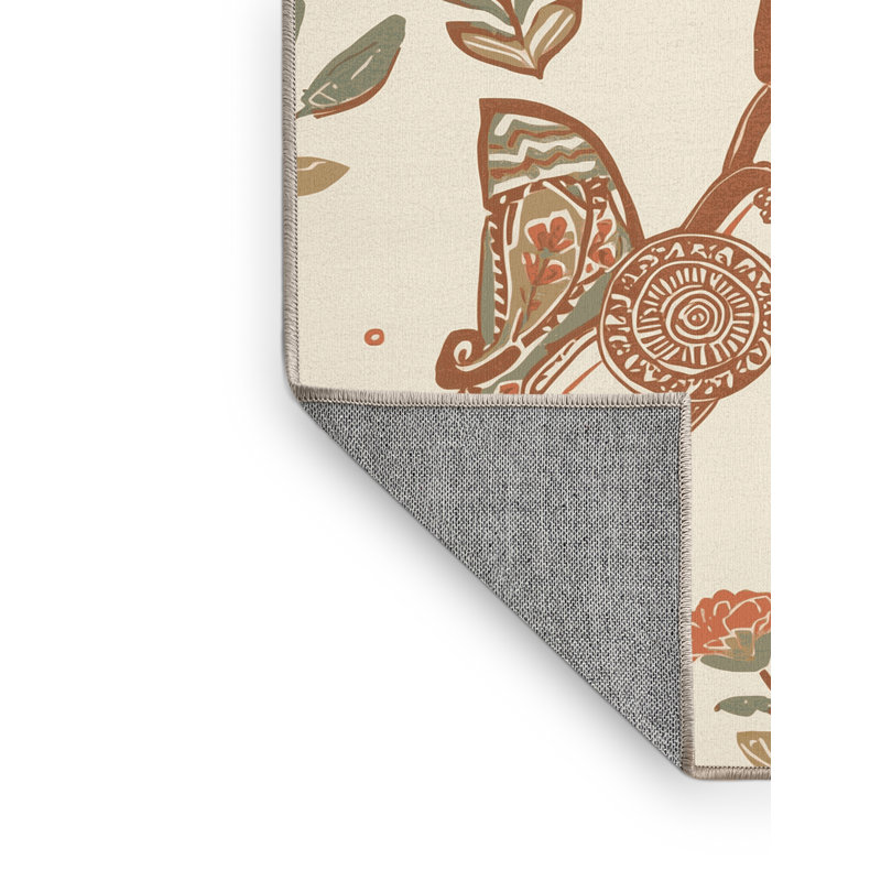 Tapis beige lavable à la machine à motif blocs bohème - Reliure beige, 6x9