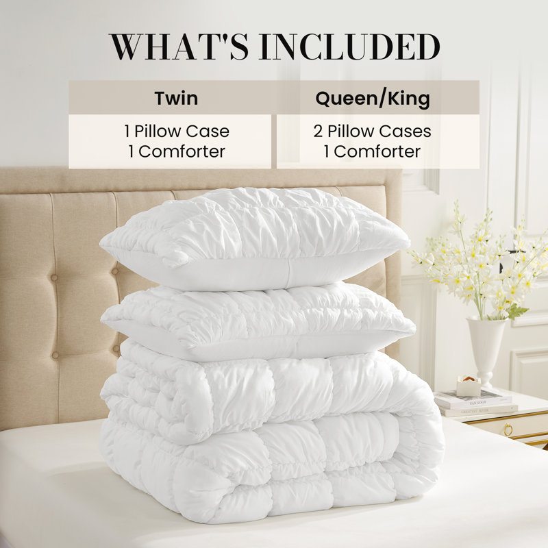 Ensemble d'édredon texturé Amélie Home, 3, Édredon grand + 2 taies d'oreiller standard, Blanc