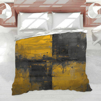 Yellow Black Abstract Painting Comforter
