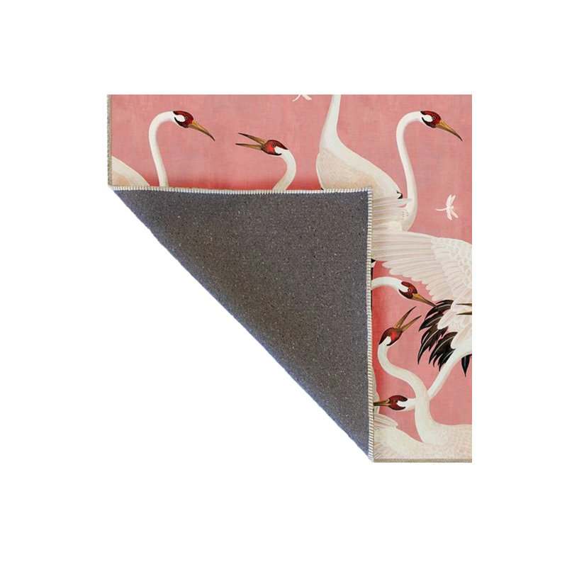 Powder Pink Themed Abstract Stork Patterned Modern Decorative Carpet, Rectangle 5' x 9'11"