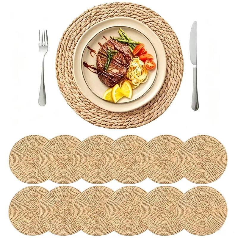 11.81 Inch Round Woven Natural Fiber Placemats Heat Resistant Table Protectors