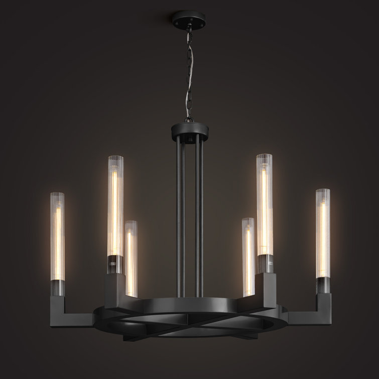 Krystaline 35"D Luxury Round Height Adjustable Black/Gold Wagon Wheel Chandelier(Bulbs Included)