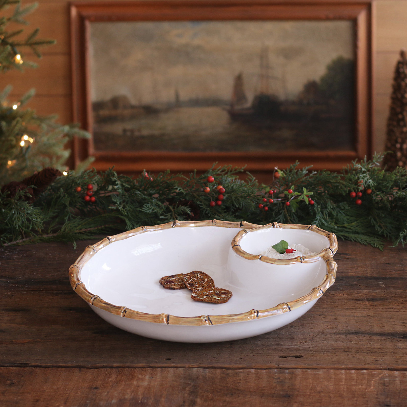Vida P-Shaped Melamine Chips And Dip Platter
