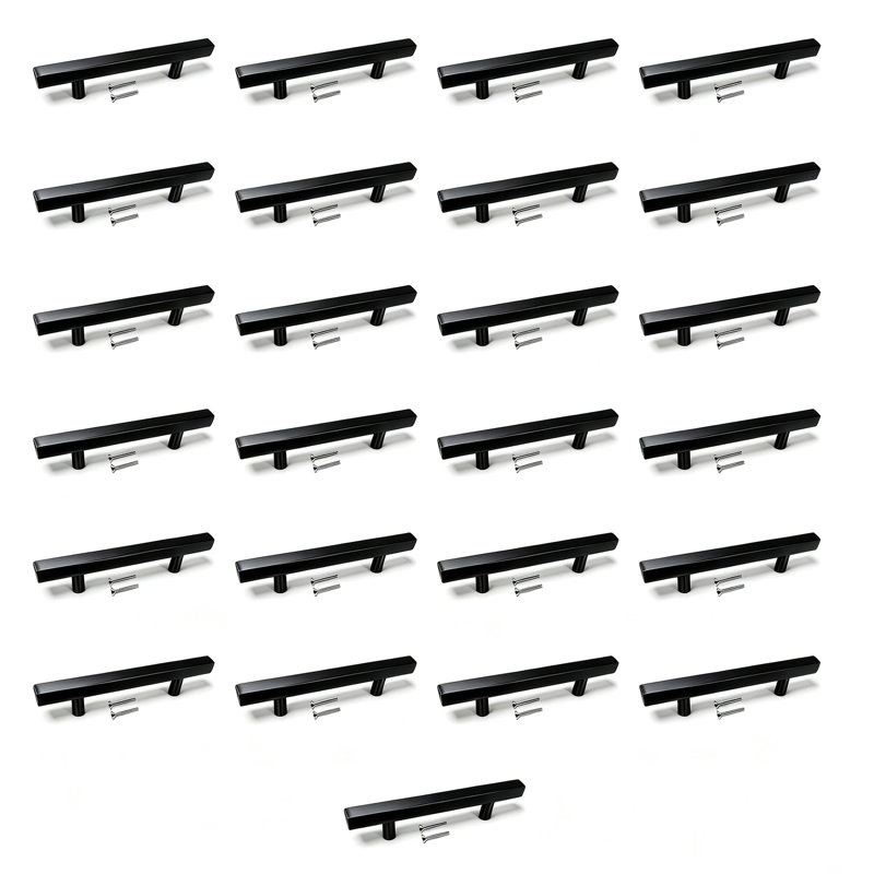 Paquet de 25 poignées d'armoire rondes en acier inoxydable noir mat moderne, poignées de bar, poignées de tiroir et poignées, modèle CPMBXMO0003 Distance entre les trous: 3 3/4 po