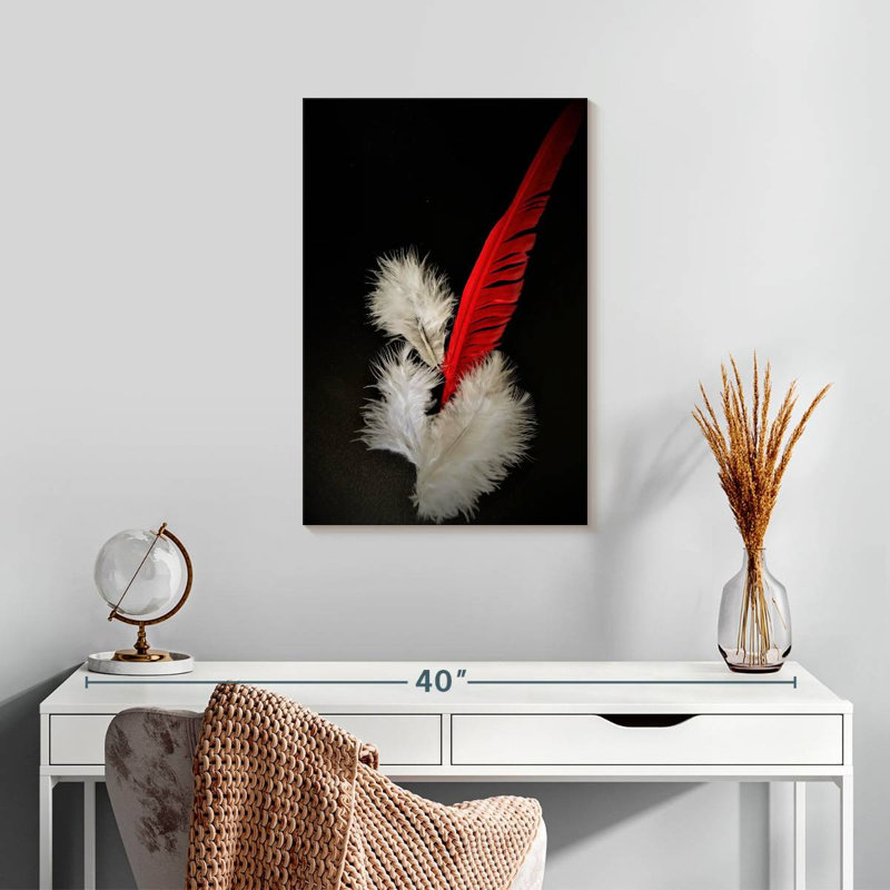 Plumes rouges et blanches, H 24 po x l 16 po