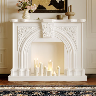 Handcrafted Fireplace Mantel With Detailed Floral Carvings