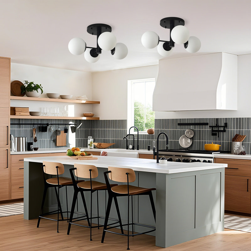 4-light Sputnik Semi Flush Mount, Matte Black