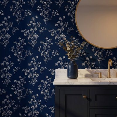 Papier peint floral, murale décorative minimaliste marine