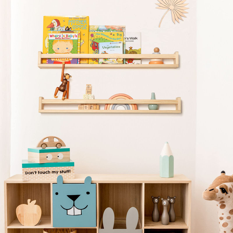 Tablette flottante en bois de pin 2 pièces Graviel, 4.5" H x 24" W x 4.7" D, Bois naturel