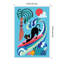 «Vibrant Whimsical Ocean Surf Cat» par Rachel Lee, 3 oiseaux, reproduction d'art sur toile encadrée