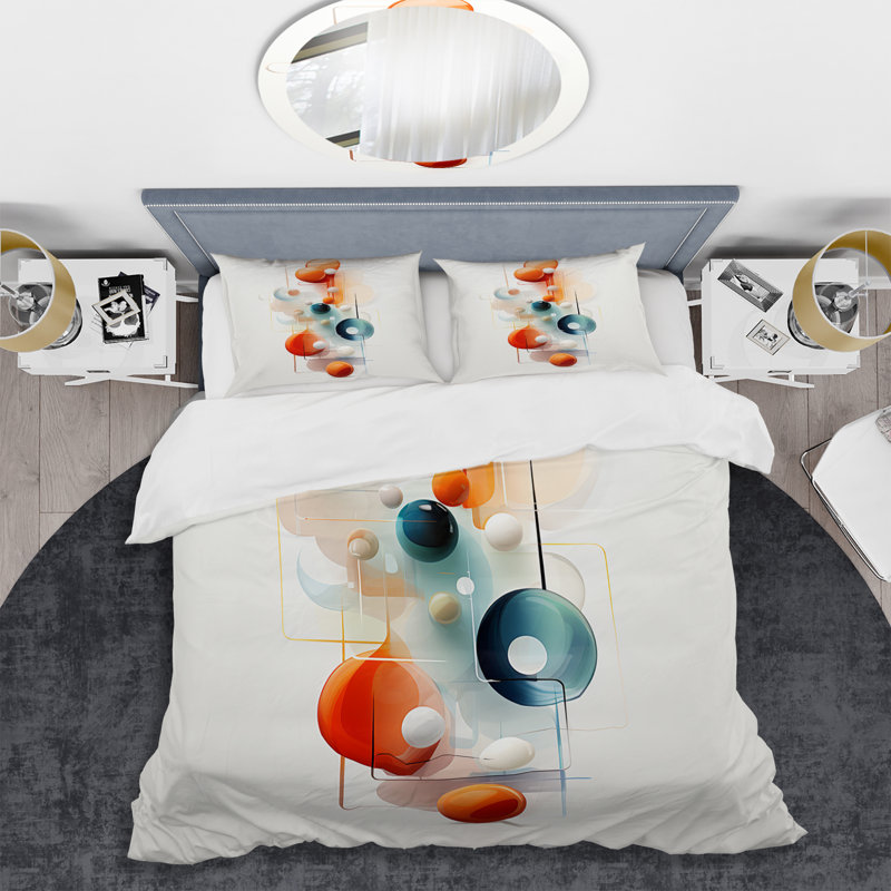 Ensemble de housse de couette géométrique orange et bleu à motif de cercles harmonieux II