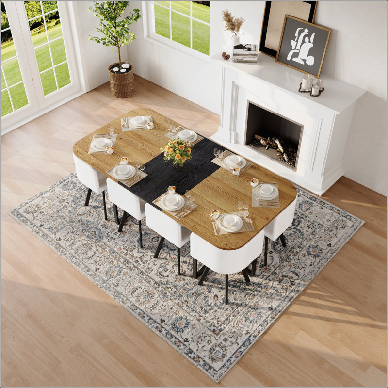 Ensemble 9 pièces de table de salle à manger carrée avec 8 chaises blanches en similicuir pour les réunions de famille, White