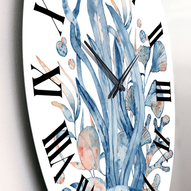 Underwater Floral Bouquet with Seaweed - Tropical Wall Clock, Small